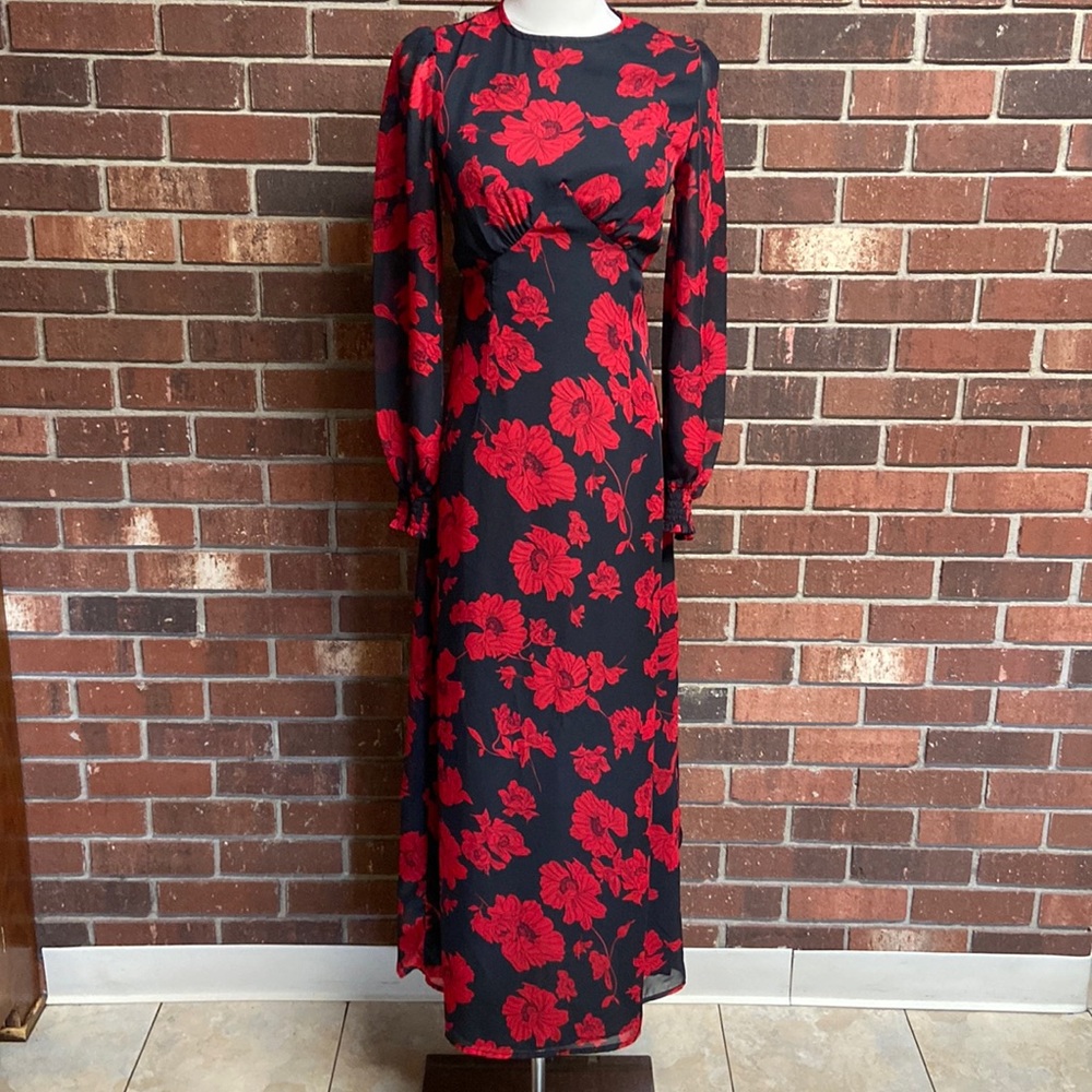 FORE Red & Black Floral Maxi Dress Size XS